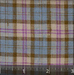 Natural, Purple, Brown, & Pale Saxon Blue Checked Linen - $14.00 yd. - Burnley & Trowbridge Co.