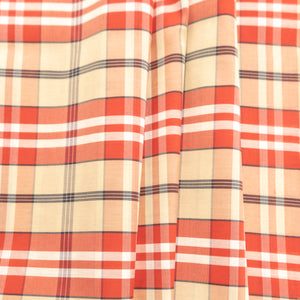 Red, Tan, Black, & Cream Checked Cotton & Silk Gauze - $17.00 yd. - Burnley & Trowbridge Co.