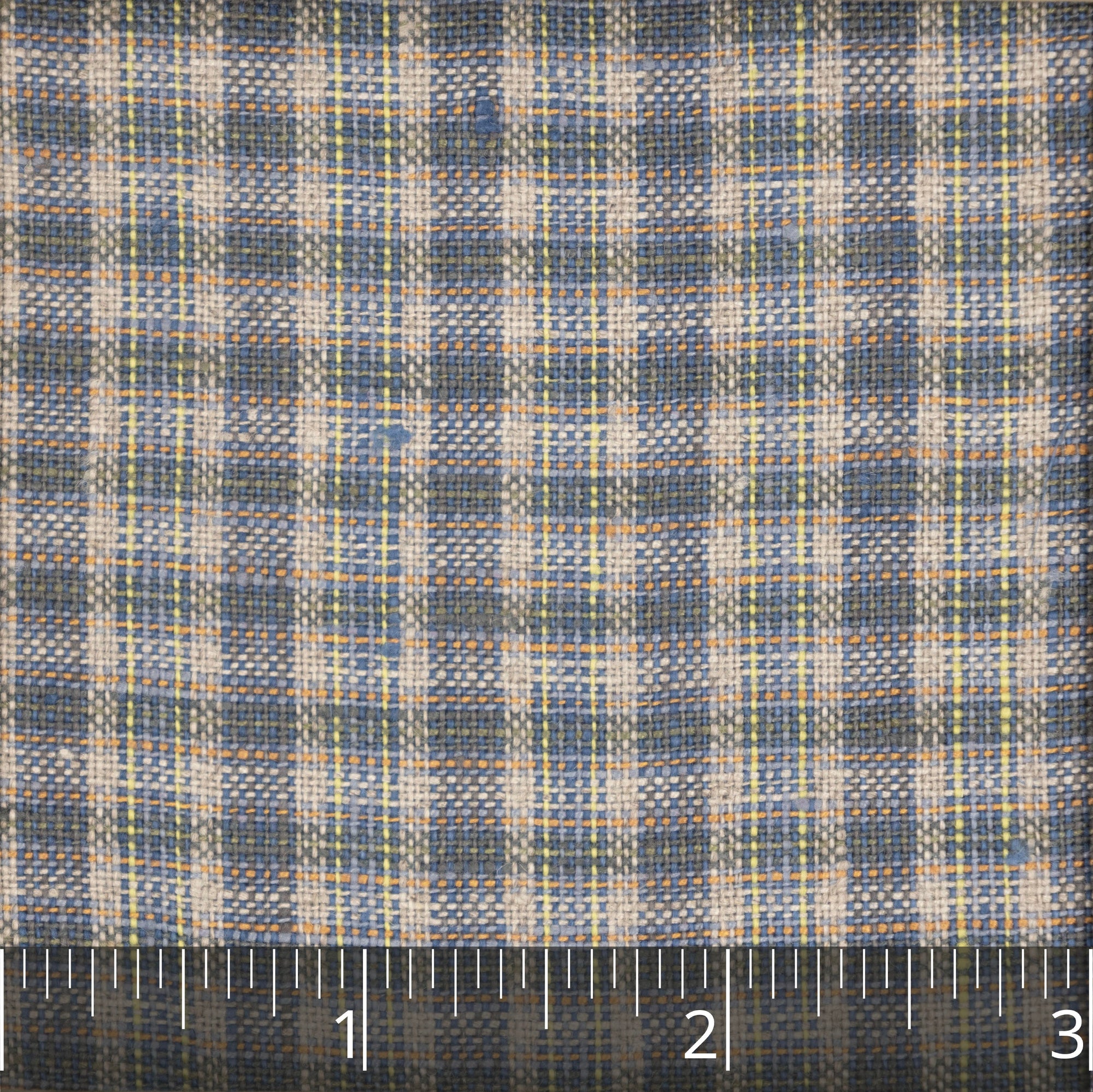 Medium Blue, Wheat, Yellow & Orange Checked Linen - $16.00 yd. - Burnley & Trowbridge Co.