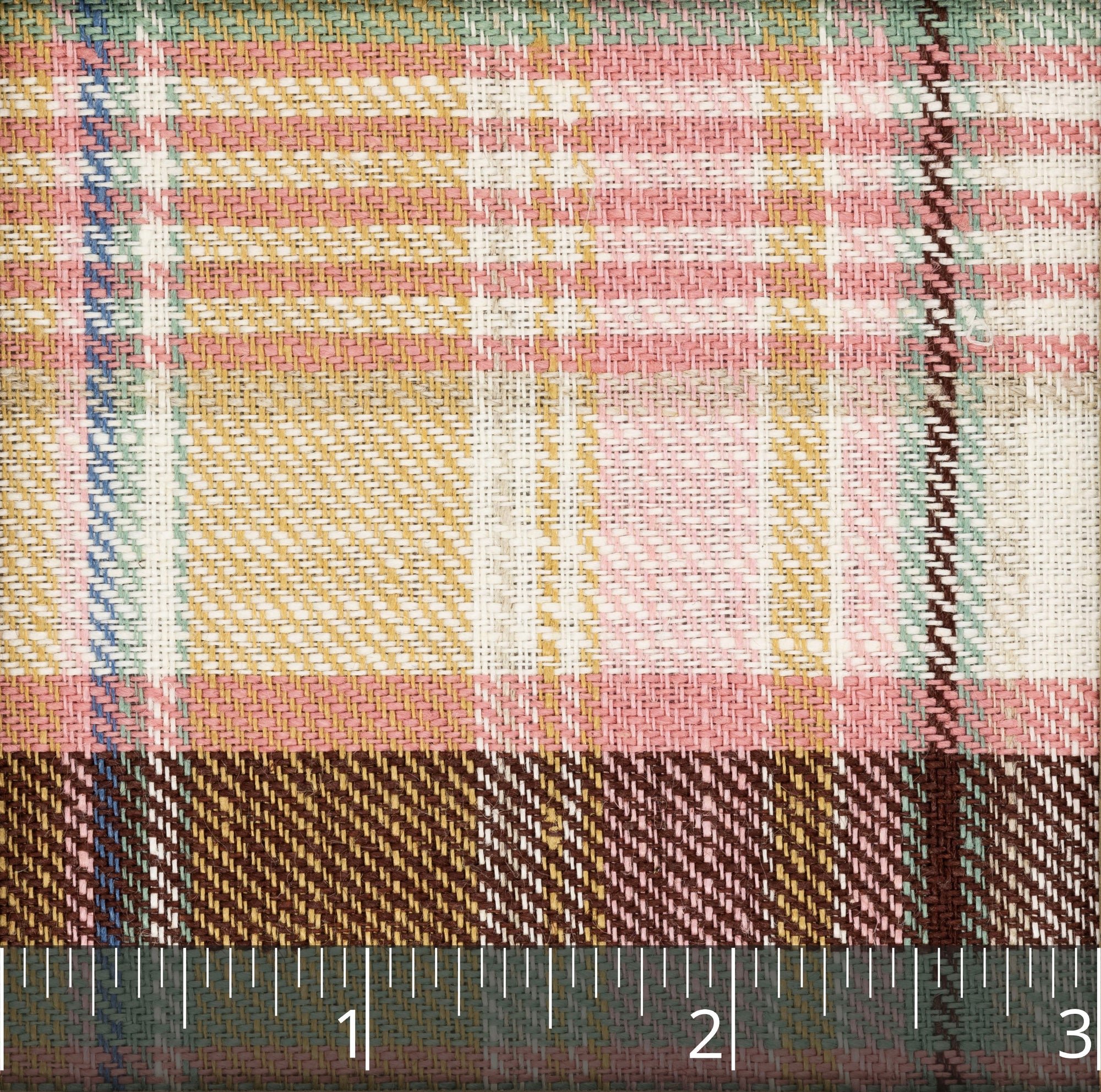 Pink, Off-White, Burgundy, and Pale Saxon Green Plaid Linen Linen - $16.00 yd. - Burnley & Trowbridge Co.