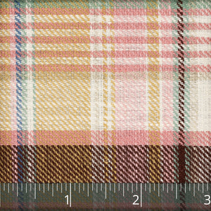 Pink, Off-White, Burgundy, and Pale Saxon Green Plaid Linen Linen - $16.00 yd. - Burnley & Trowbridge Co.