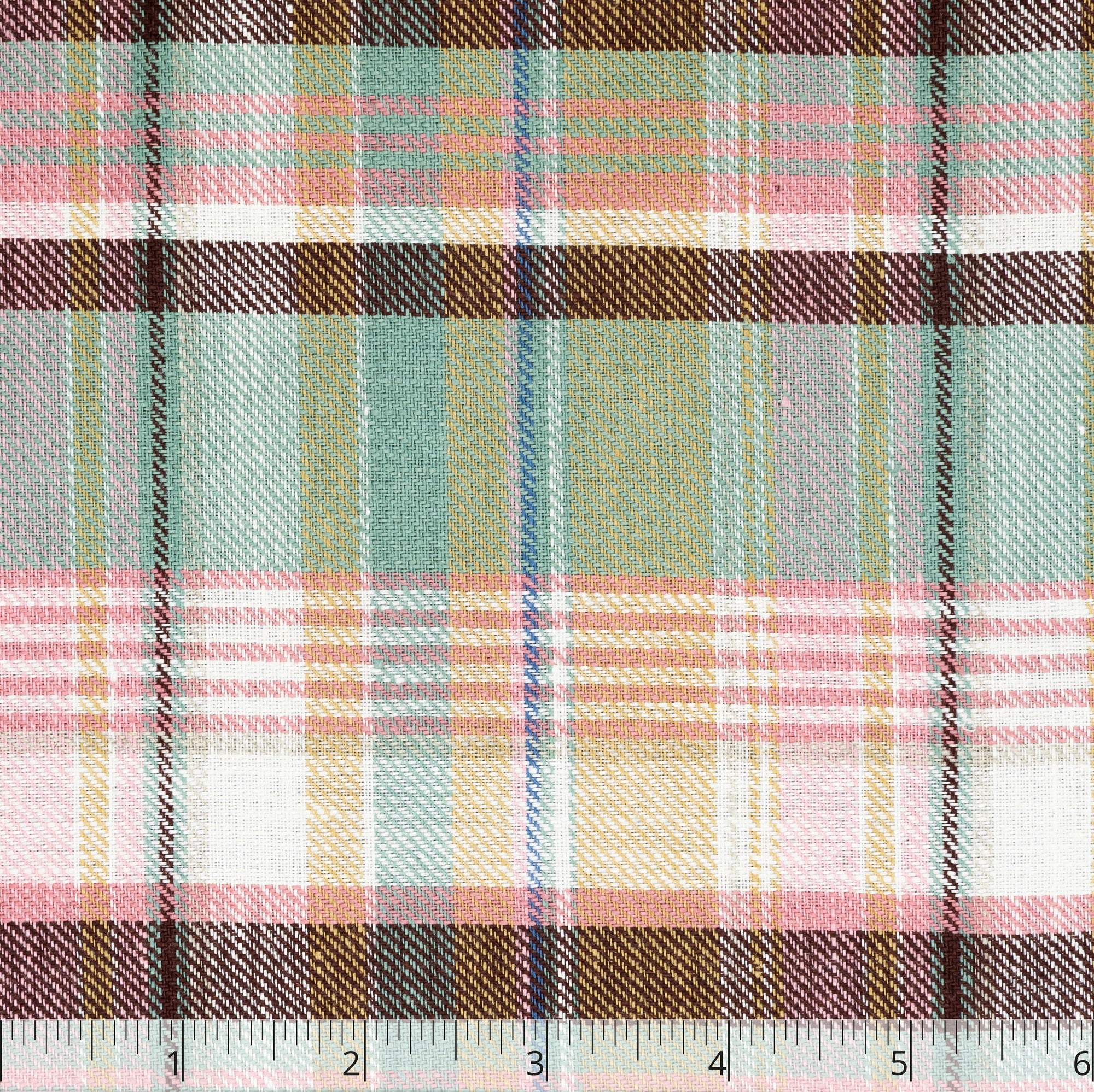 Pink, Off-White, Burgundy, and Pale Saxon Green Plaid Linen