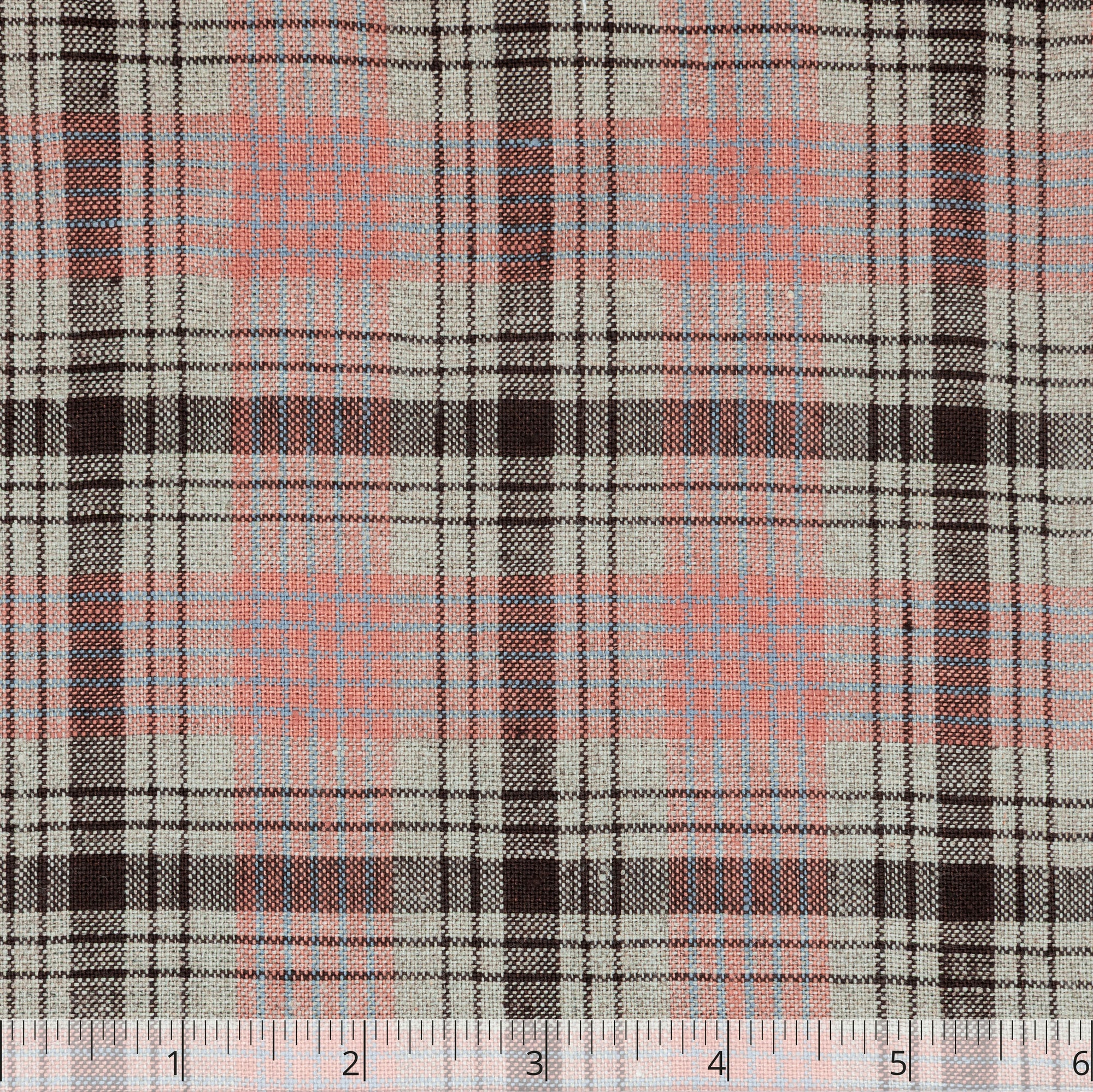 Natural, Dark Brown, Pumpkin, & Saxon Blue Checked Linen - $16.00 yd. - Burnley & Trowbridge Co.