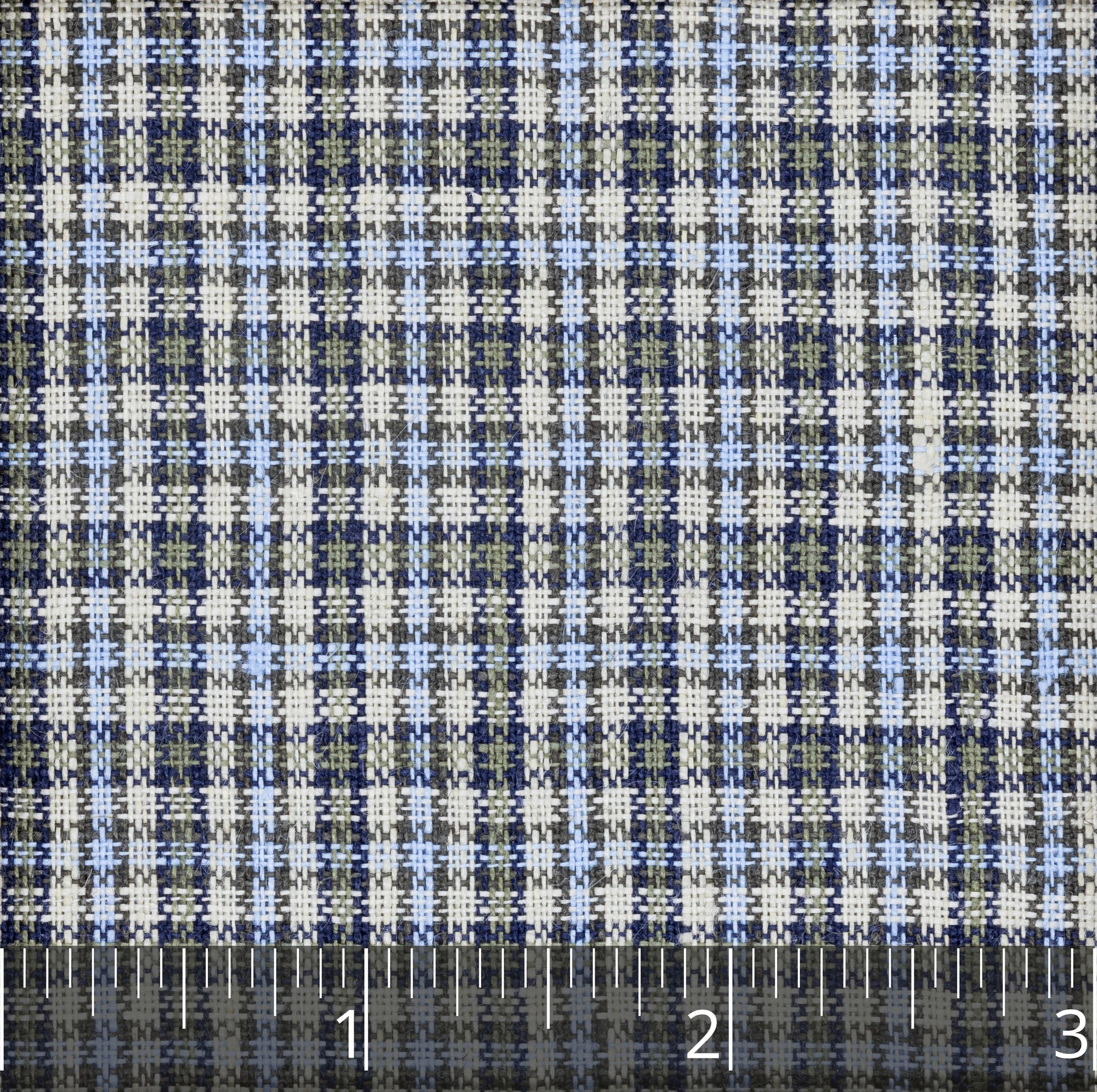 Blue, Natural, & Drab Olive Checked Linen, Drape - $16.00 yd. - Burnley & Trowbridge Co.