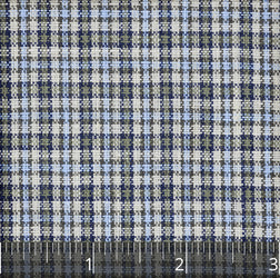 Blue, Natural, & Drab Olive Checked Linen, Drape - $16.00 yd. - Burnley & Trowbridge Co.