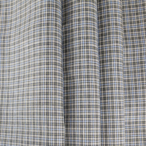 Blue, Natural, & Drab Olive Checked Linen - $16.00 yd. - Burnley & Trowbridge Co.