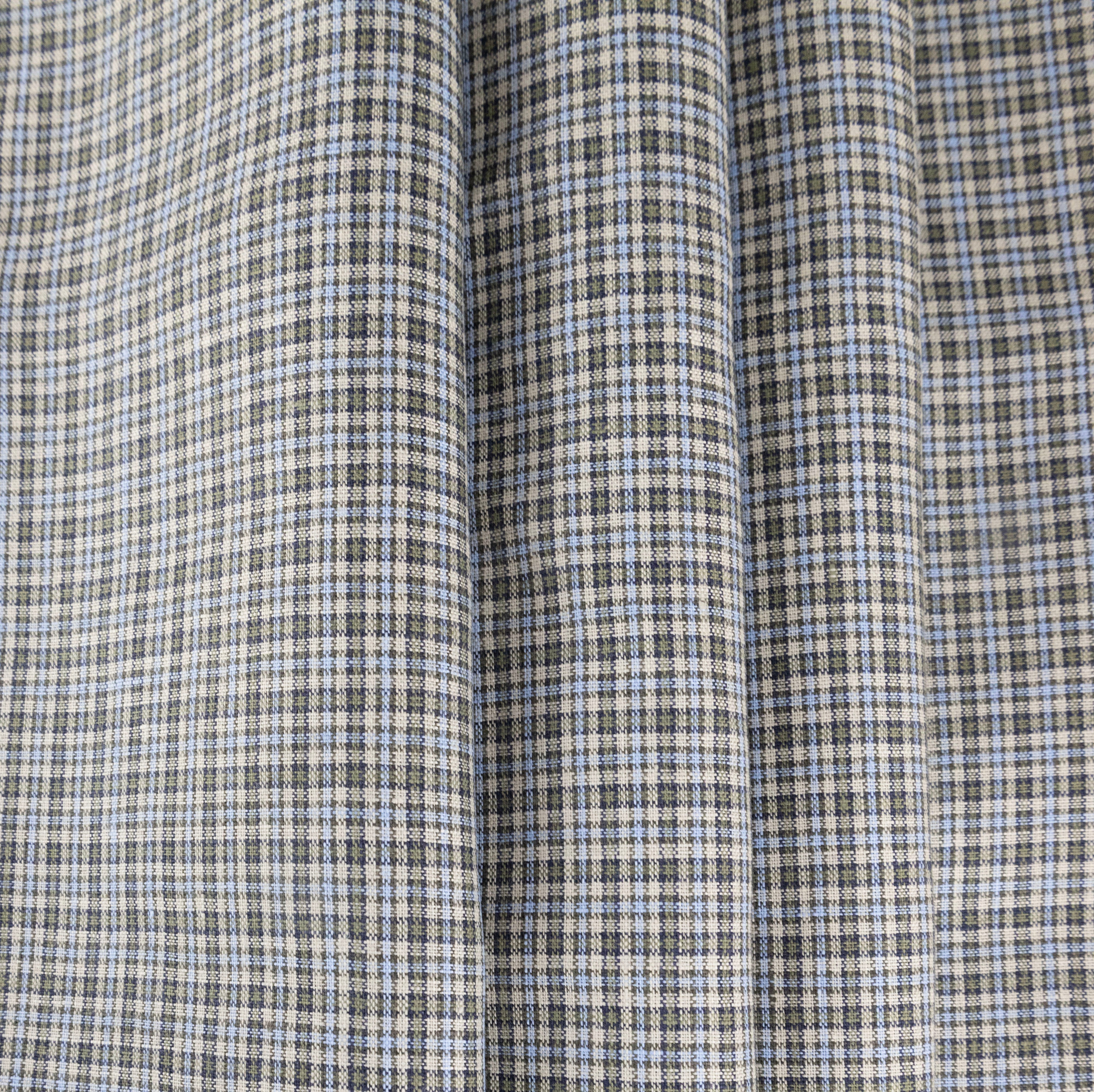 Blue, Natural, & Drab Olive Checked Linen - $16.00 yd. - Burnley & Trowbridge Co.